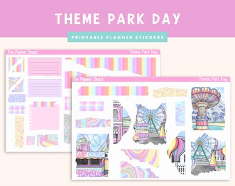 Printable Theme Park Day Journaling Weekly | Jouraling Weekly | Journaling Stickers | Printable Stickers | Theme Parks | Carnival | Summer