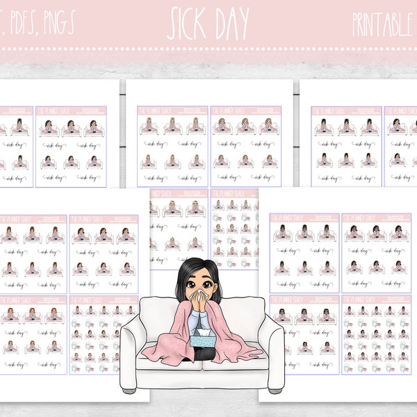 Pegatinas imprimibles de Sick Day Planner / Sick Day / Sick Day Fashion Girls / Printable Planner Stickers / Printable Stickers / Funcional