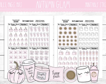 Autumn Glam Doodles | Fall | Autumn | Coffee | Candle | Pumpkin | Printable Planner Stickers | Planner Printables | Cut Files | Fall Doodles