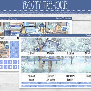 Frostiges Baumhaus Monatsblatt | Erin Condren | A5 Breit Monatlich | Winter Monatlich | Winter | Monatliche Printable | Druckbare Aufkleber | Monatsansicht