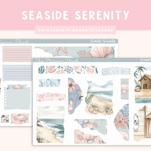 Afdrukbaar weekblad Seaside Serenity Journaling | Afdrukbare journaals | Dagboekstickers |  Zomer | Strand | Vakantie | Zomerdagboek