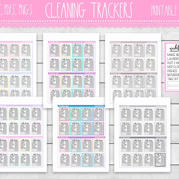PRINTABLE Weekly Cleaning Trackers | Daily Cleaning | Cleaning |  Functional | Printable Planner Stickers | Functional Planner Stickers