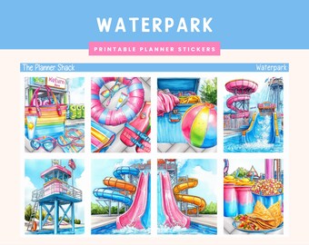 Printable Waterpark Weekly | Erin Condren | Vertical Weekly | Waterpark Weekly | Summer | Printable Stickers | Summer Fun | Swimming