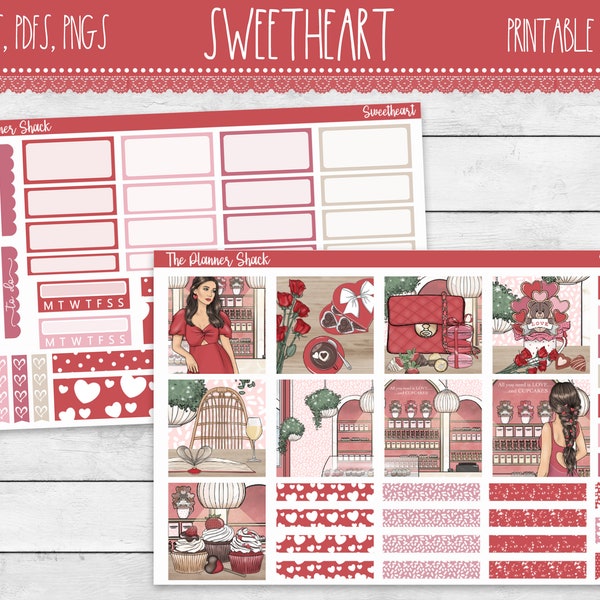 Printable Hobonichi COUSIN Weekly | Sweetheart | Valentine Weekly | Printable Planner Stickers | Printable Stickers | Weekly Printable