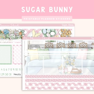Druckbare Sugar Bunny Monthly | Happy Planner | Monatlich | April Monatlich | Ostern Monatlich | Druckbare Planer Aufkleber | Ostern | Frühling