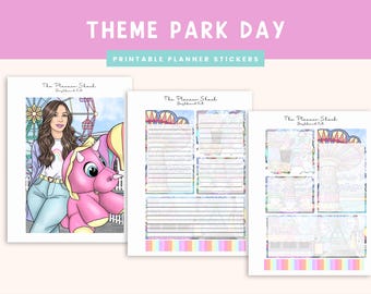 Theme Park Day Dashboard | Notes Pages | Erin Condren | 7 x 9" Planners | Printable Planner Stickers | Summer | Summer Dashboard | Carnival