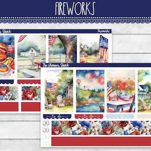 Afdrukbaar wekelijks vuurwerk | Vrolijke planner | 4 juli | Onafhankelijkheidsdag | Afdrukbare plannerstickers | Afdrukbare stickers | Wekelijks