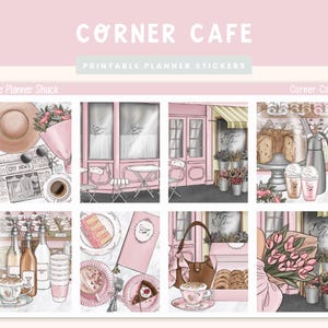 Afdrukbaar Corner Cafe per week | Erin Condren | Verticaal wekelijks | Lente | Lentecafé | Wekelijks | Afdrukbare stickers | Wekelijkse lay-out