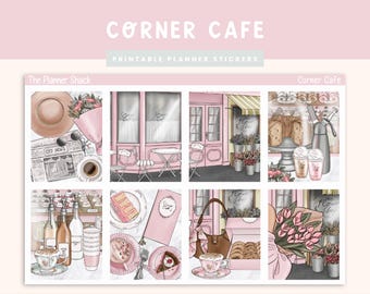 Druckbare Ecke Cafe Weekly | Erin Condren | Vertikal Weekly | Frühling | Frühlingscafe | Wöchentlich | Druckbare Aufkleber | Wochen Layout
