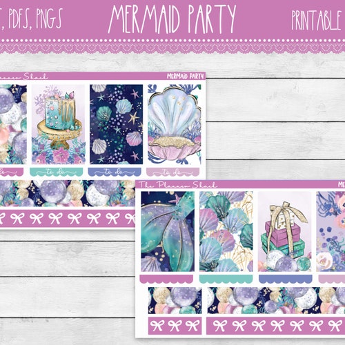 Mermaid Party Happy Planner Printable Planner Stickers - Etsy