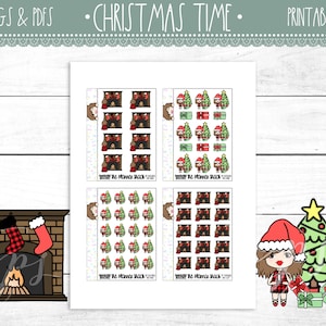 Handgezeichnete Weihnachtszeit Gigi Girls | Exklusiv | Druckbare Planner Sticker | Planer Printables | Micro Notes | Buffalo Karo | Kawaii