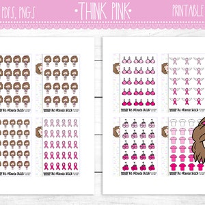 Handgezeichnet Think Pink Gigi Girls | Exklusiv | Druckbare Planner Sticker | Planer Printables | Bewusstsein | Unterstützung | Planer Mädchen | DIY