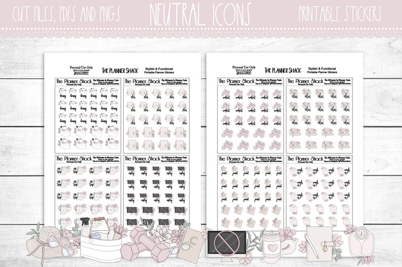 Neutral Icons Planner Icons Printable Planner Stickers Planner Printables Cut Files Printable Stickers Neutral Cleaning image 1