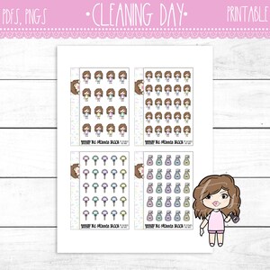 Handgezeichnete Putztag Gigi Girls | Exklusiv | Druckbare Planner Sticker | Planer Printables | Reinigung Icons | Planer Mädchen | Mikro