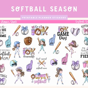 Printable Softball Season Stickers | Softball | Game Day | Softball Game | Softball Deco | Printable Planner Stickers | Printable Stickers