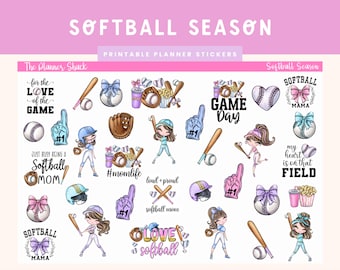 Printable Softball Season Stickers | Softball | Game Day | Softball Game | Softball Deco | Printable Planner Stickers | Printable Stickers