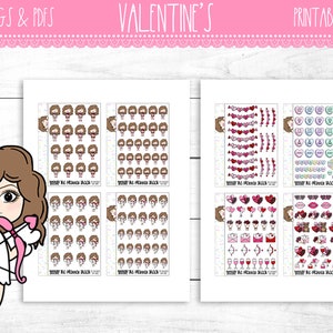 Gigi Girls di San Valentino disegnati a mano / Adesivi Planner esclusivi / stampabili / Stampabili Planner / Amore / San Valentino / Esclusivi / Fai da te