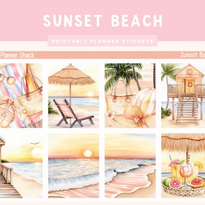 Printable Sunset Beach Weekly | Erin Condren | Vertical Weekly | Summer | Summer Weekly | Printable Planner Stickers | Weekly | Beach
