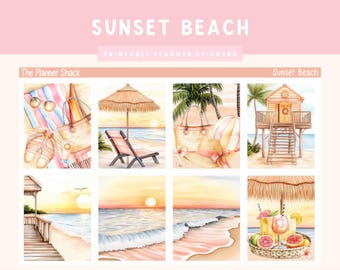 Printable Sunset Beach Weekly | Erin Condren | Vertical Weekly | Summer | Summer Weekly | Printable Planner Stickers | Weekly | Beach