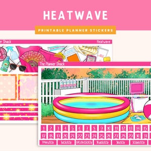 Printable Heatwave Monthly | Erin Condren | Sommer | Sommer Tage | Monatsansicht | Druckbare Aufkleber | Vertikaler Planer | Sommer monatlich