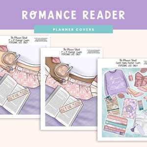 Romance Reader | Planneromslagen | Erin Condren | 7 x 9 planners | Vrolijke planner | Digitaal | Boekenliefhebber | Afdrukbare planneromslagen | Romantiek