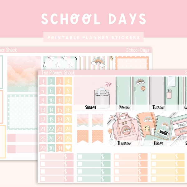 Printable A5 School Days Monthly | A5 Monthly | School | Back To School | Monthly | Printable Planner Stickers | Printable Stickers