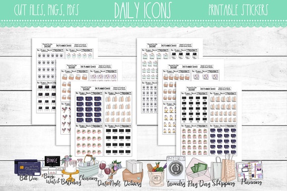 Daily Icons | Icons | Planner Icons | Printable Planner Stickers | Planner Printables | Printable Stickers | Cut Files | DIY Stickers