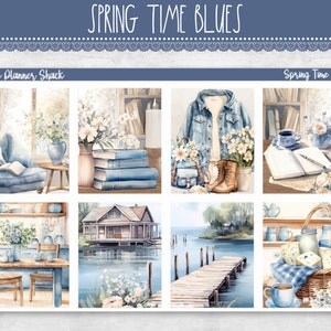 Printable Spring Time Blues Weekly | Erin Condren | Vertical Weekly | Spring Denim | Planner Addict | Printable Planner Stickers | Weekly