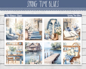 Printable Spring Time Blues Weekly | Erin Condren | Vertical Weekly | Spring Denim | Planner Addict | Printable Planner Stickers | Weekly