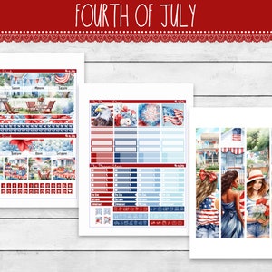 Impression mensuelle du 4 juillet | Planificateur heureux | Mensuel | Mensuel d'été | Mensuel juillet | Stickers agenda imprimables | Affichage mensuel