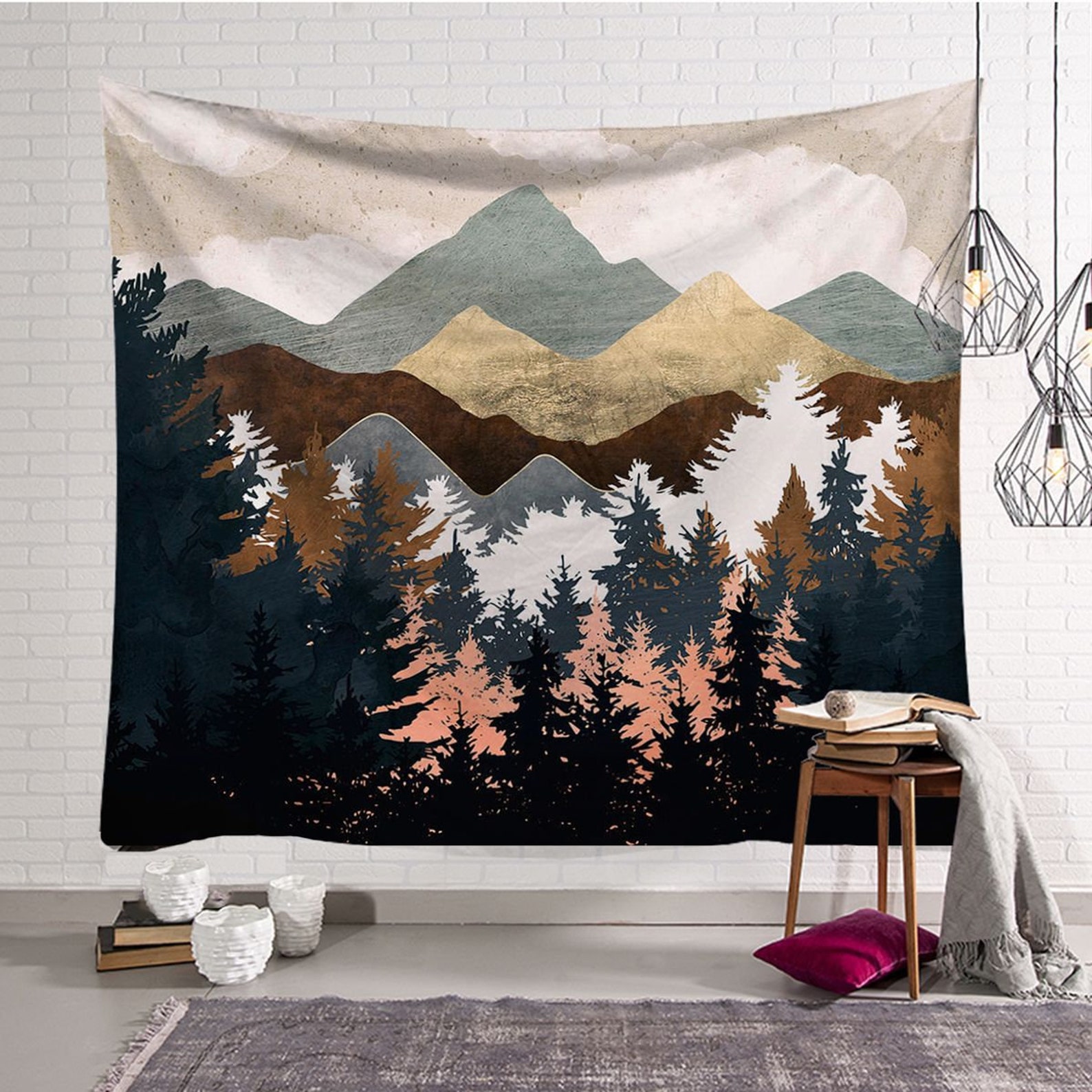 Mountain tapestry / wall hanging tapestry / Mountain lakeside Etsy