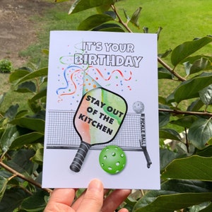 Pickleball Birthday Card, Stay Out Of The Kitchen, Personalized Pickleball Card, Pickleball Gift, Card for Him, Gift Tag, Birthday Cone Hat