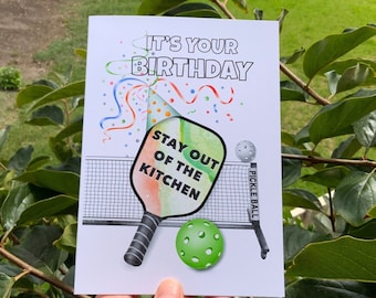 Pickleball Birthday Card, Stay Out Of The Kitchen, Personalized Pickleball Card, Pickleball Gift, Card for Him, Gift Tag, Birthday Cone Hat