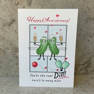 Pickleball Happy Anniversary Card, Pickleball Couple, Pickleball Love Card, Real Dill, Customizable, Visor, Big Dill, Champagne Toast, 5x7&quot;