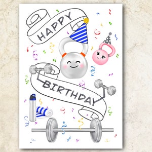 Birthday Card, Kettlebell Fitness, Dumbbells, Barbell Exercise, Body Pump, Weightlifting, Funny Fitness Card, Personal Training, Crossfit