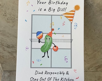 Pickleball Birthday Card, Big Dill, Dink Responsibly, Stay Out of the Kitchen, Dink, Funny Pickleball Birthday Card, Visor Hat, 5"x7" Card