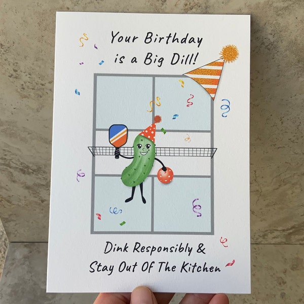 Pickleball Birthday Card, Big Dill, Dink Responsibly, Stay Out of the Kitchen, Dink, Funny Pickleball Birthday Card, Visor Hat, 5"x7" Card