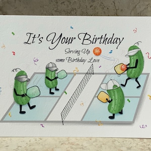 Pickleball Card, Pickleball Birthday Card, Whimsical Pickles, Doubles Partners, Serving Birthday Love, Friends, Tournament, Gift Tag,  5"x7"