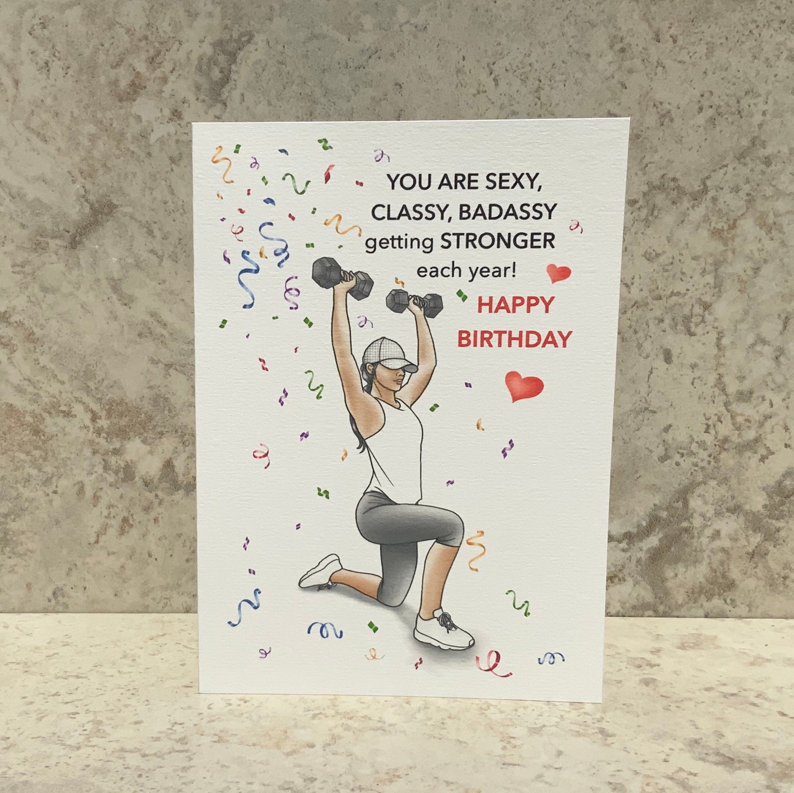 Overhead Press Birthday Card, Female Weightlifting Birthday Card, Gym