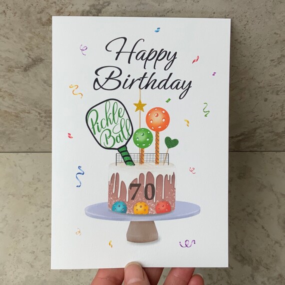 Pickleball Birthday Cake Card, Personalizable Birthday Card, Pickleball Card for Teammate, Pickleball Friends Card, Calligraphy Card, 5x7"