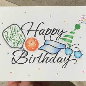 Pickleball Essentials Card, Happy Birthday Card, Pickleball Gift, Pickleball Ball, Paddle, Visor, Sunglasses, Free Gift Tag, 5x7&quot; Size