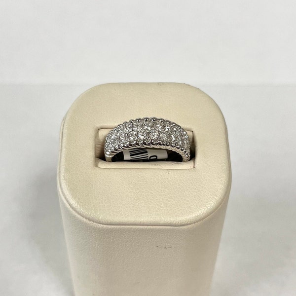14K White Gold Band with 1 CTW Diamonds | 2 Row Wide Band of Diamonds | Multiple Sizes