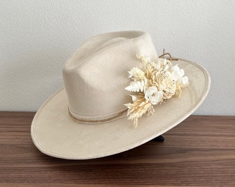 Dried Flowers Fedora | Wide Brim Fedora | Wide Brim Hat Women Men | Hat For Women Men | Fedora Hat | Hat Flowers | ZAHRA