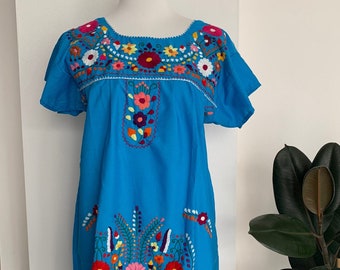 S I Mexican hand embroidered traditional dress  Cotton poplin dress Floral dress ethnic dress