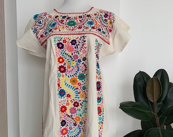 S | M Mexican hand embroidered traditional dress Mexican Dress Embroidered Dress Floral