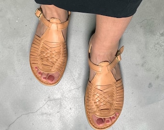 Handmade Leather Huarache Sandals Women | Mexican Summer Shoes - Barefoot-MANGO