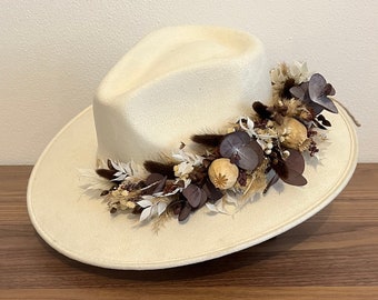 Dried Flowers Fedora | Wide Brim Fedora | Wide Brim Hat Women Men | Hat For Women Men | Fedora Hat | Hat Flowers | LEILANI