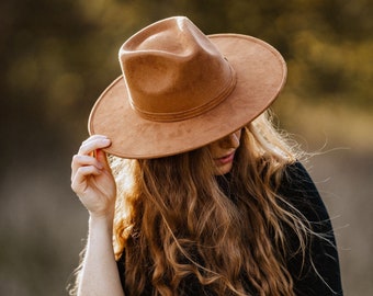 Wide Brim Fedora Hat | Handmade Boho Suede Style - ANEMONE