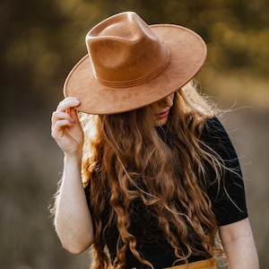 Wide Brim Fedora Hat | Handmade Boho Suede Style - ANEMONE