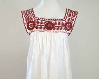 S, M | Mexican hand embroidered traditional maxi dress | 100% cotton